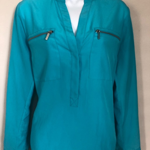 Mk long sleeve turquoise button down shirt - Picture 2 of 6